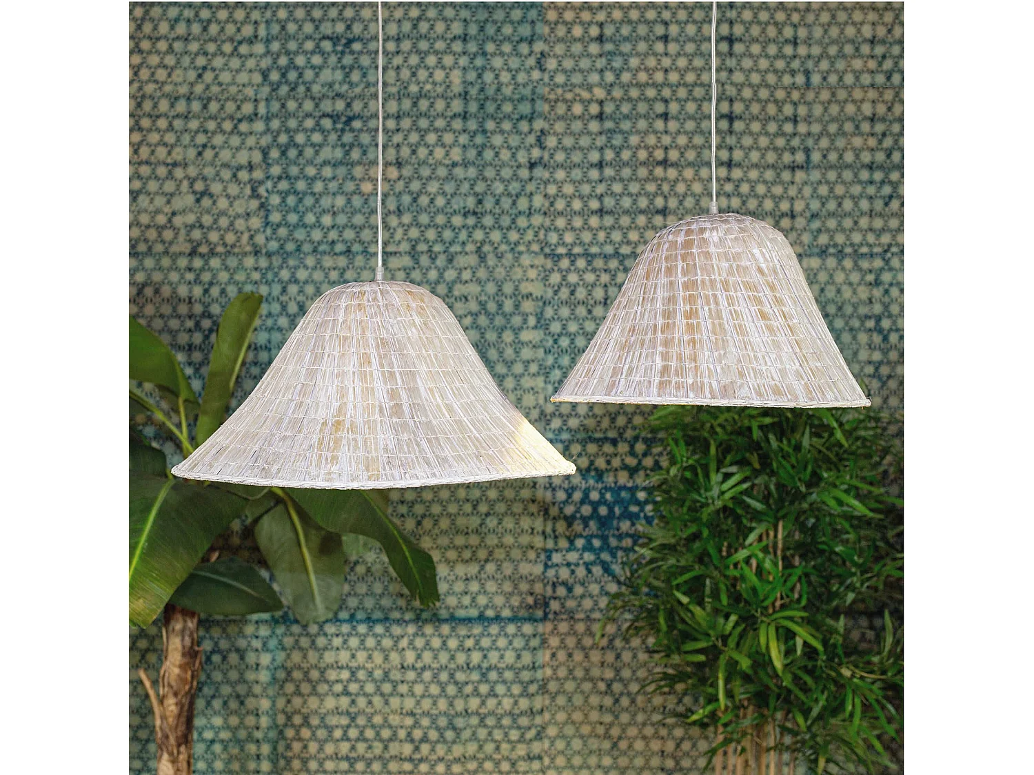 Now's Home - Suspension En Feuilles De Palmier Blanc Diametre 55cm Maa