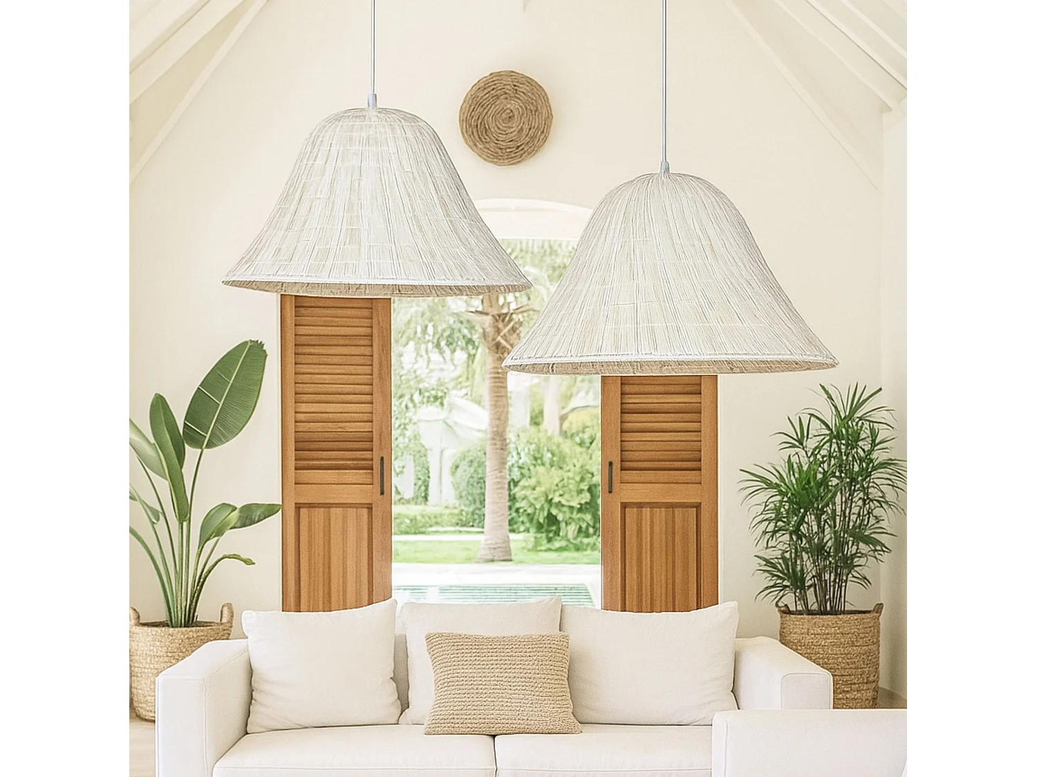 Now's Home - Suspension En Feuilles De Palmier Blanc Diametre 55cm Maa