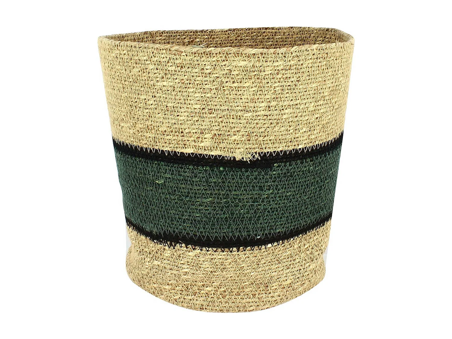 Now's Home - Panier En Jonc De Mer Tresse A La Main Naturel Vert/noir  25x25cm Jeri