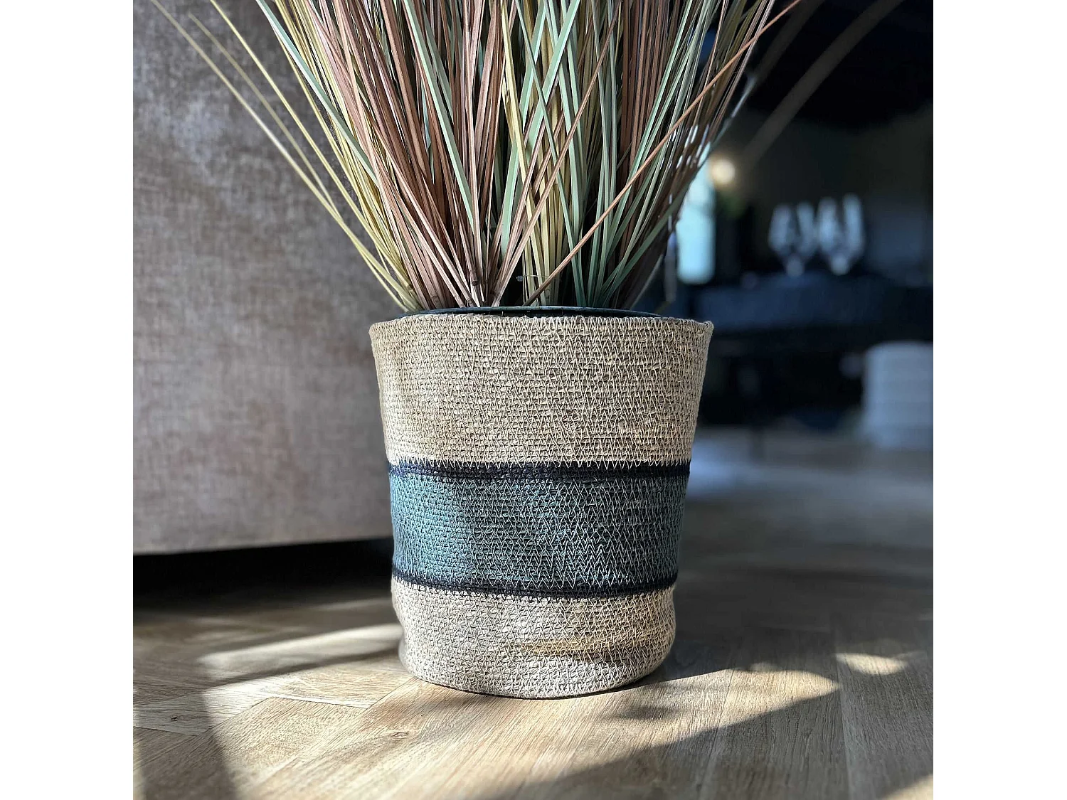 Now's Home - Panier En Jonc De Mer Tresse A La Main Naturel Vert/noir  25x25cm Jeri