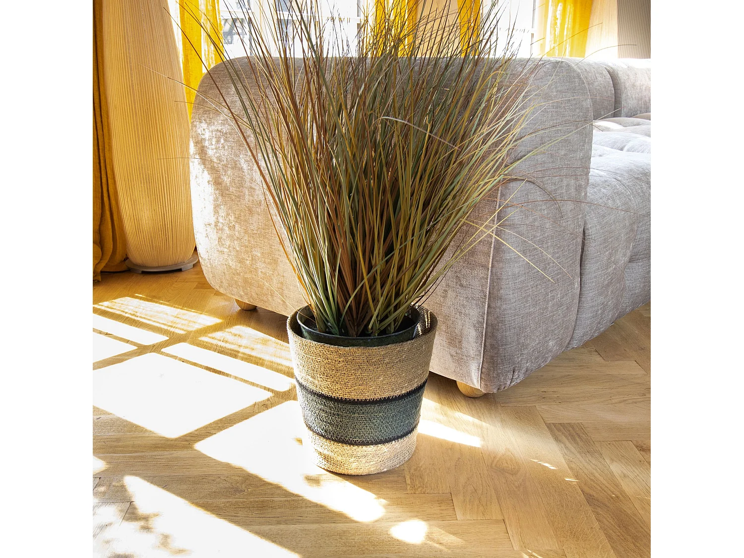 Now's Home - Panier En Jonc De Mer Tresse A La Main Naturel Vert/noir  25x25cm Jeri