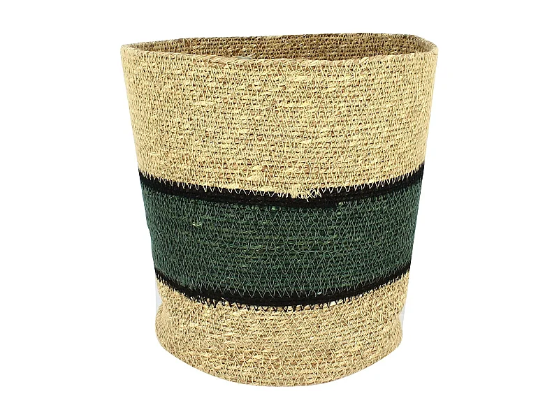 Now's Home - Panier En Jonc De Mer Tresse A La Main Naturel Vert/noir  25x25cm Jeri