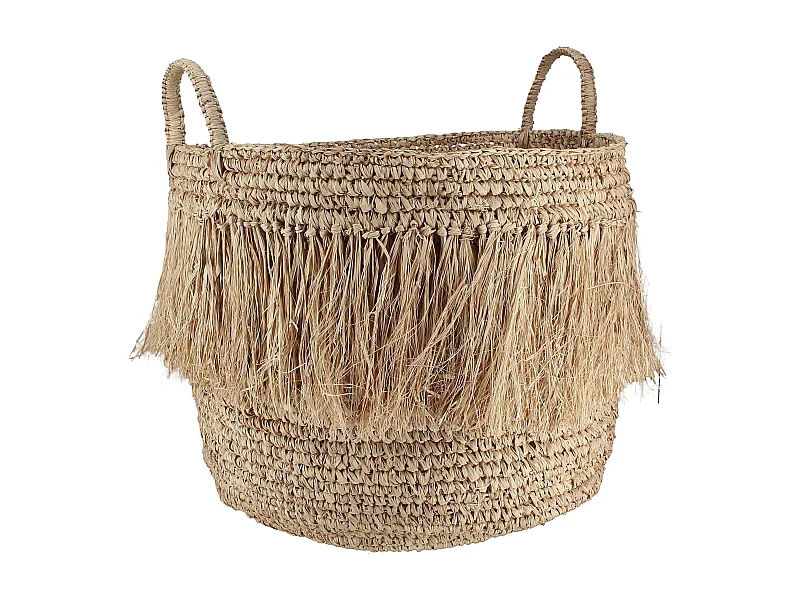 Now's Home - Panier A Franges En Raphia Naturel A Anses Diam48cm X Ht49 Cm Luys