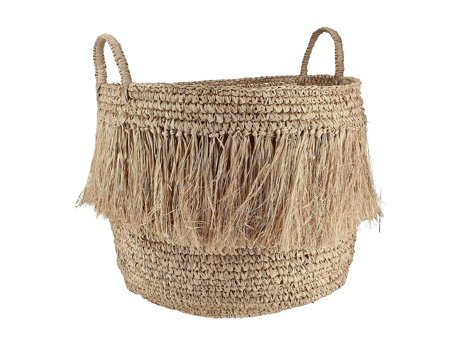 Now's Home - Panier A Franges En Raphia Naturel A Anses Diam48cm X Ht49 Cm Luys