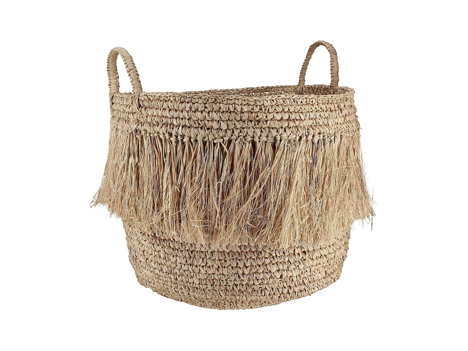 Now's Home - Panier A Franges En Raphia Naturel A Anses Diam48cm X Ht49 Cm Luys