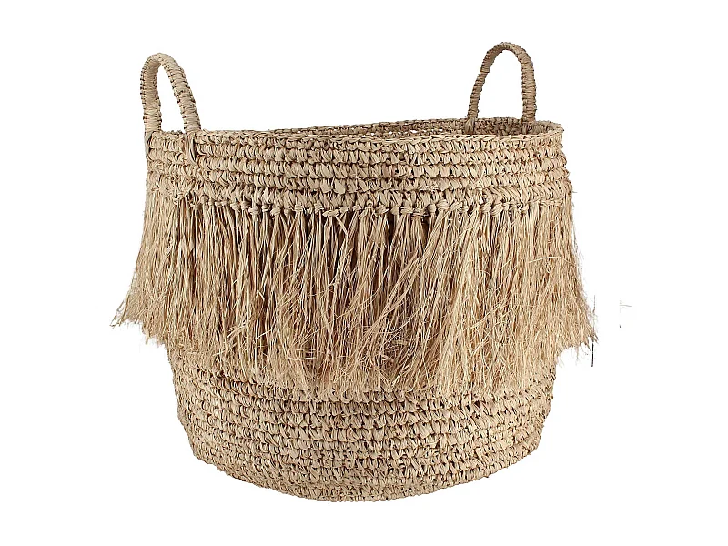 Now's Home - Panier A Franges En Raphia Naturel Avec Anses D44xh41cm Luys