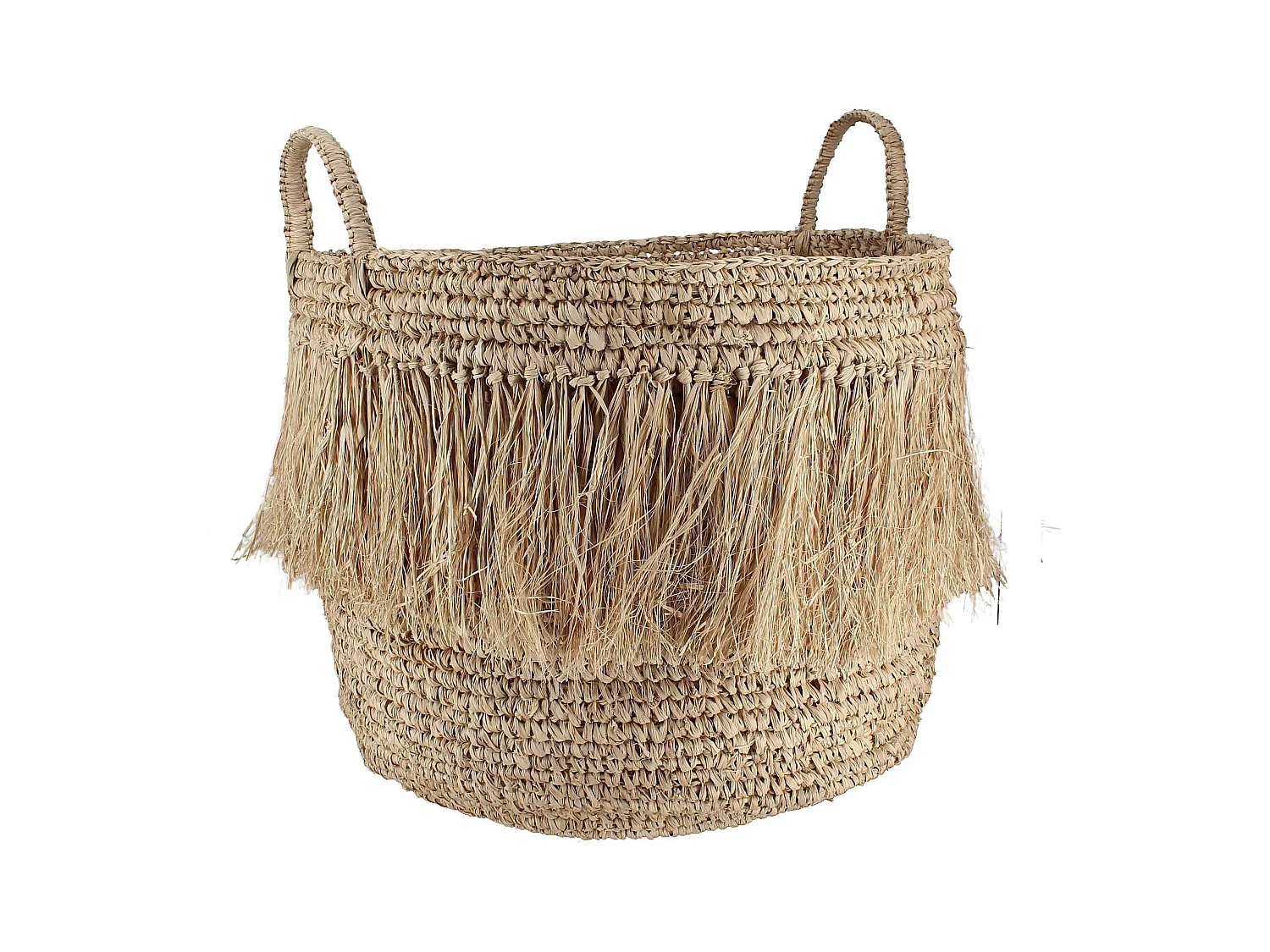 Now's Home - Panier A Franges En Raphia Naturel Avec Anses D44xh41cm Luys
