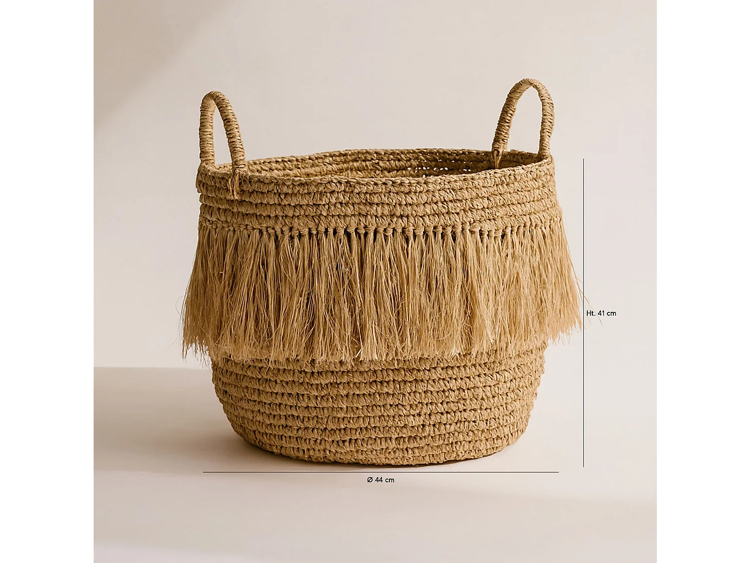 Now's Home - Panier à Franges En Raphia Naturel Avec Anses D44xh41cm Luys