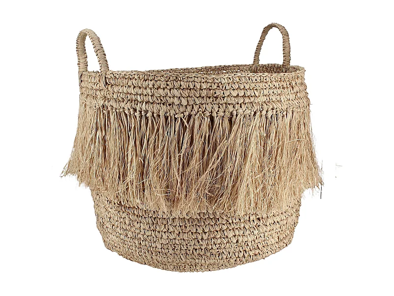 Now's Home - Panier A Franges En Raphia Naturel Avec Anses D44xh41cm Luys