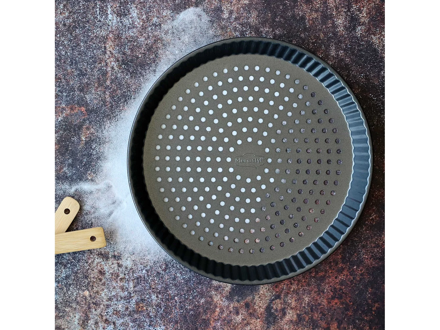 Menastyl - Moule A Tarte Perfore Amandine 30cm En Acier Inox Anti Adhesif