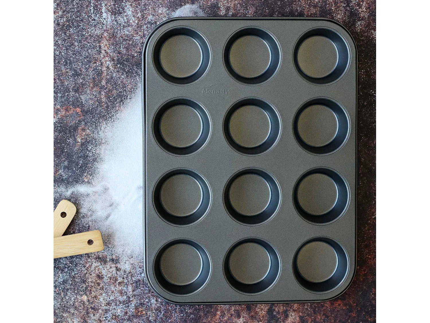 Menastyl - Plaque A 12 Muffins Amandine En Acier Carbone Anti-adhesif