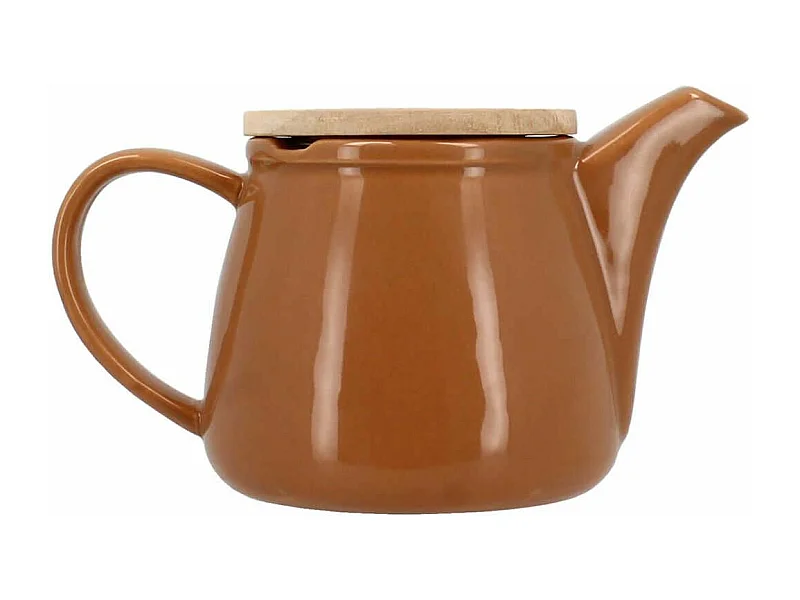 Novastyl - Theiere Anna 500ml En Gres Noisette Avec Couvercle En Hevea