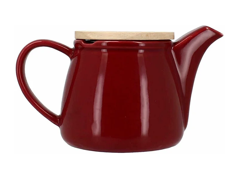 Novastyl - Theiere Anna 500ml En Gres Magenta Avec Couvercle En Hevea