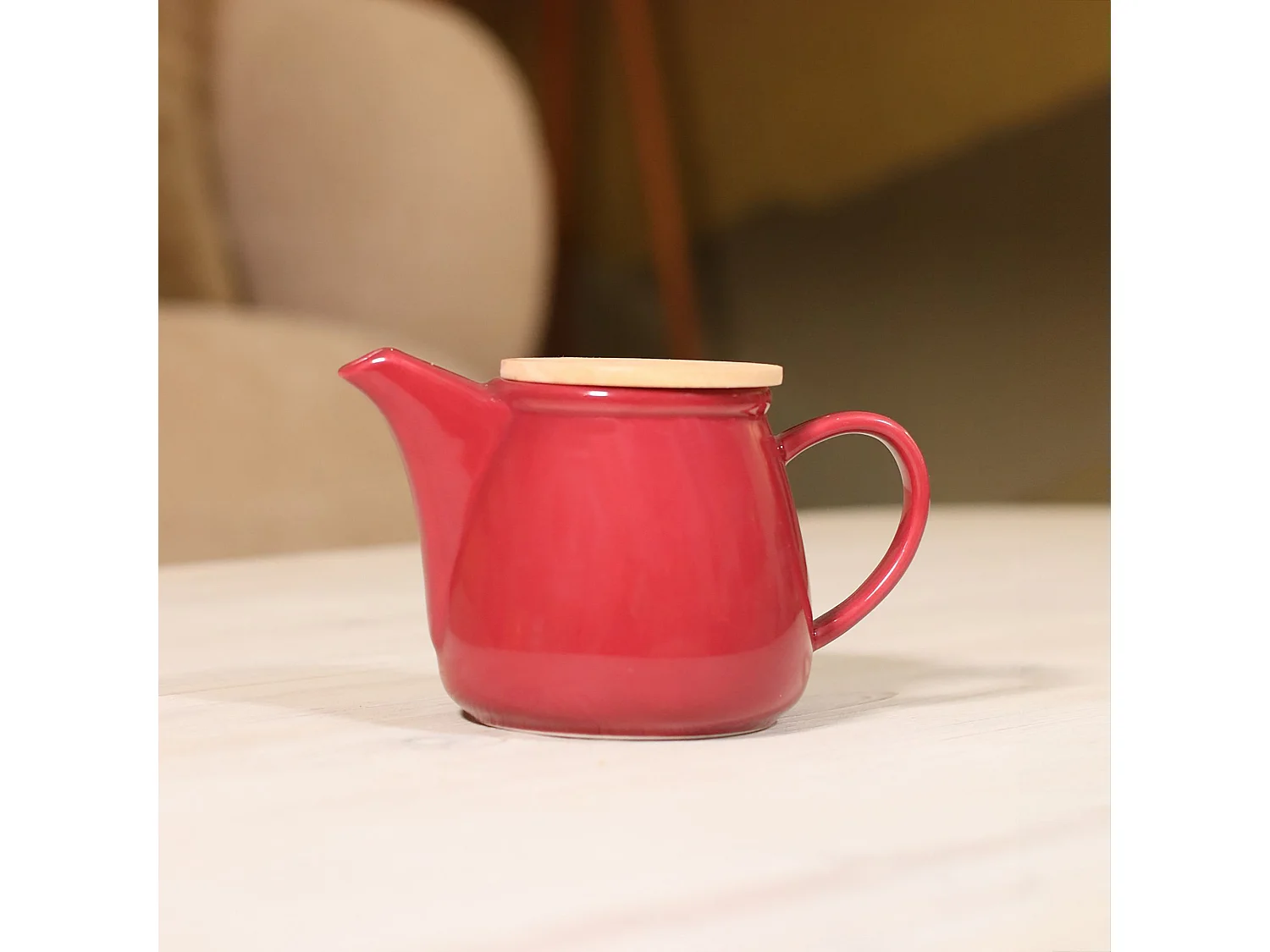 Novastyl - Theiere Anna 500ml En Gres Magenta Avec Couvercle En Hevea