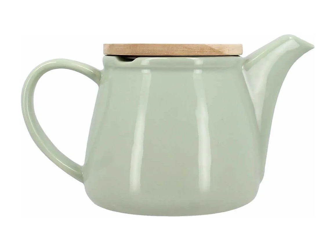 Novastyl - Theiere Anna 500ml En Gres Celadon Avec Couvercle En Hevea