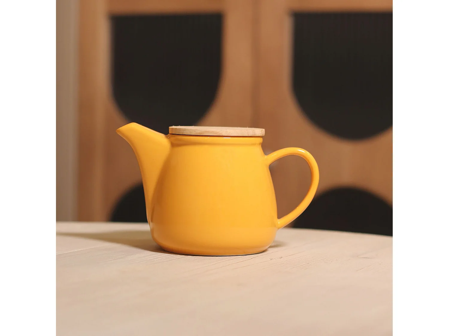 Novastyl - Theiere Anna 500ml En Gres Jaune Couvercle En Hevea