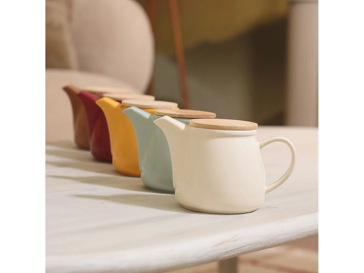 Novastyl - Theiere Anna 500ml En Gres Jaune Couvercle En Hevea