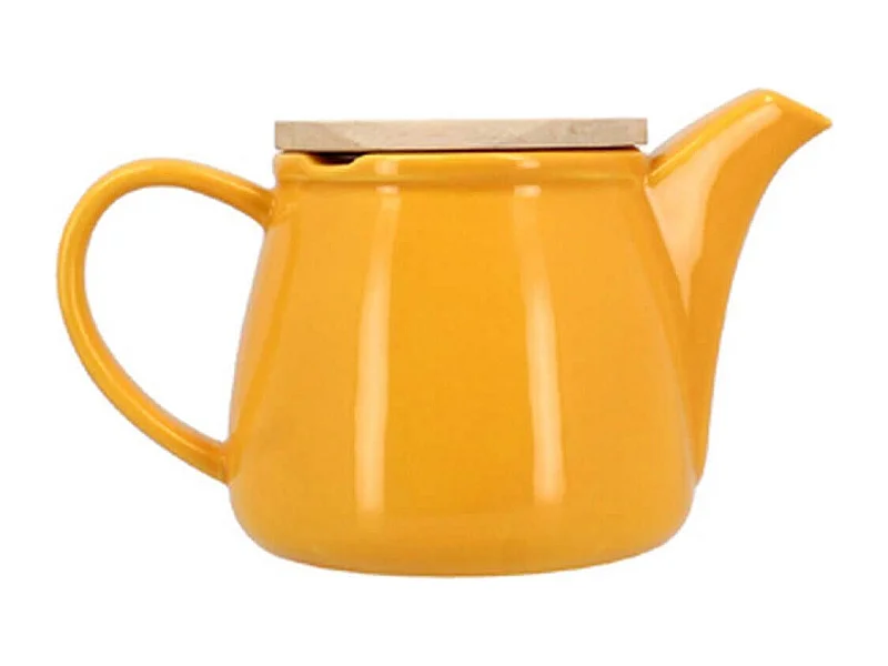 Novastyl - Theiere Anna 500ml En Gres Jaune Couvercle En Hevea