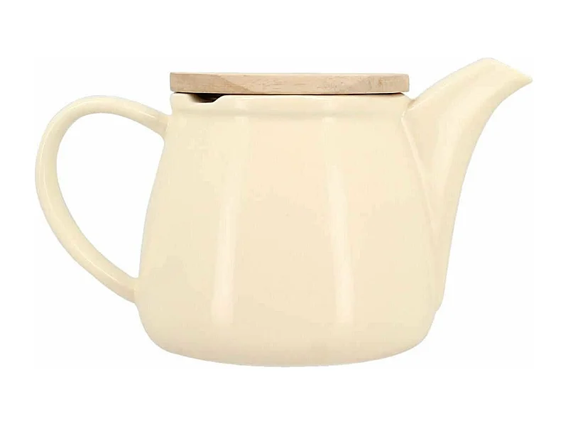 Novastyl - Theiere Anna 500ml En Gres Creme Avec Couvercle En Hevea