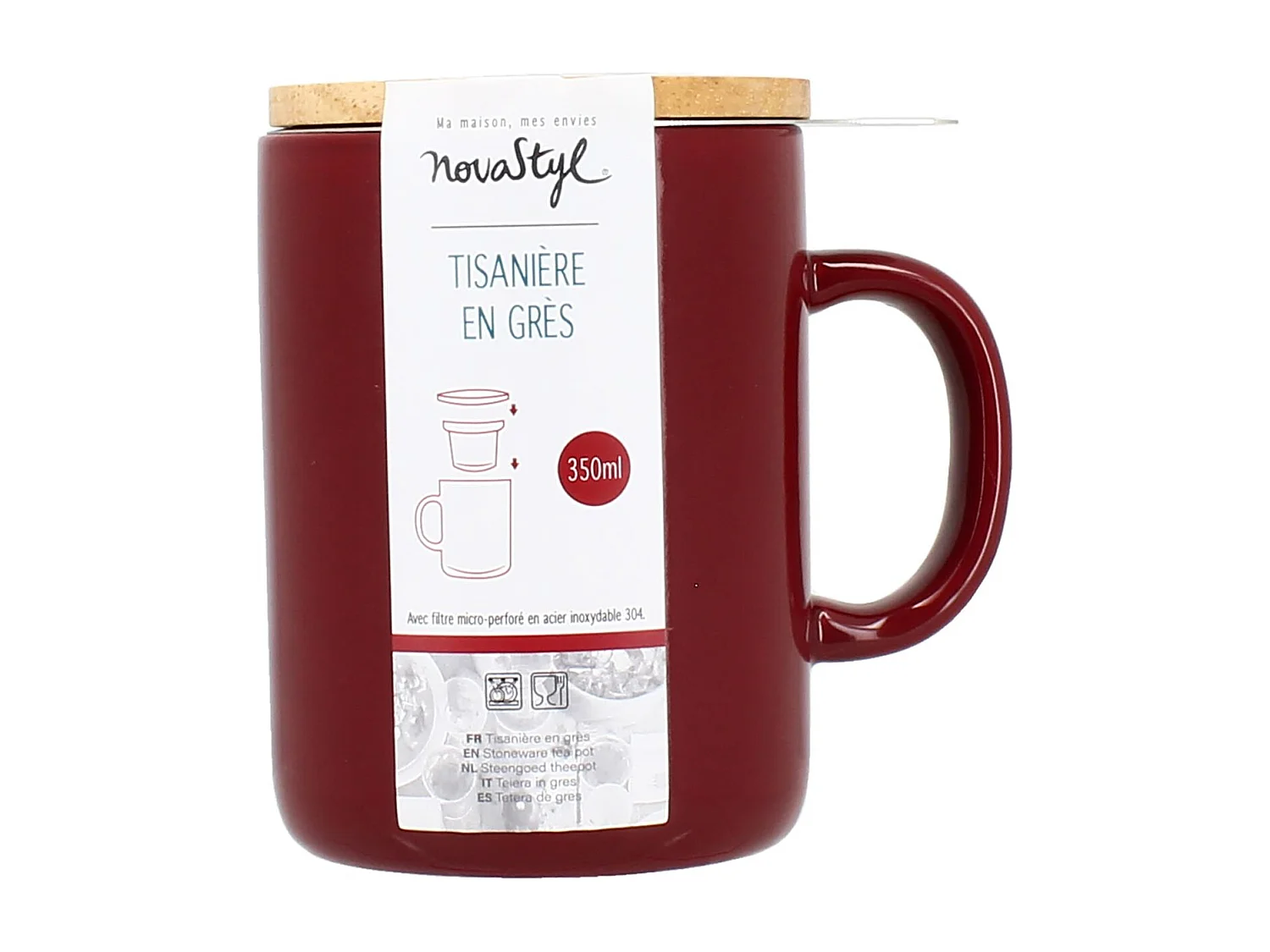 Novastyl - Tisaniere Anna 350ml En Gres Magenta Couvercle En Hevea