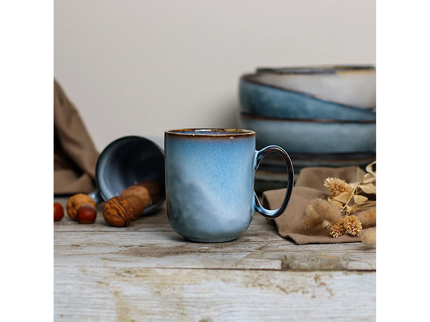 Ogo Living - Lot 6 Mugs Aronal 40cl En Gres Bleu