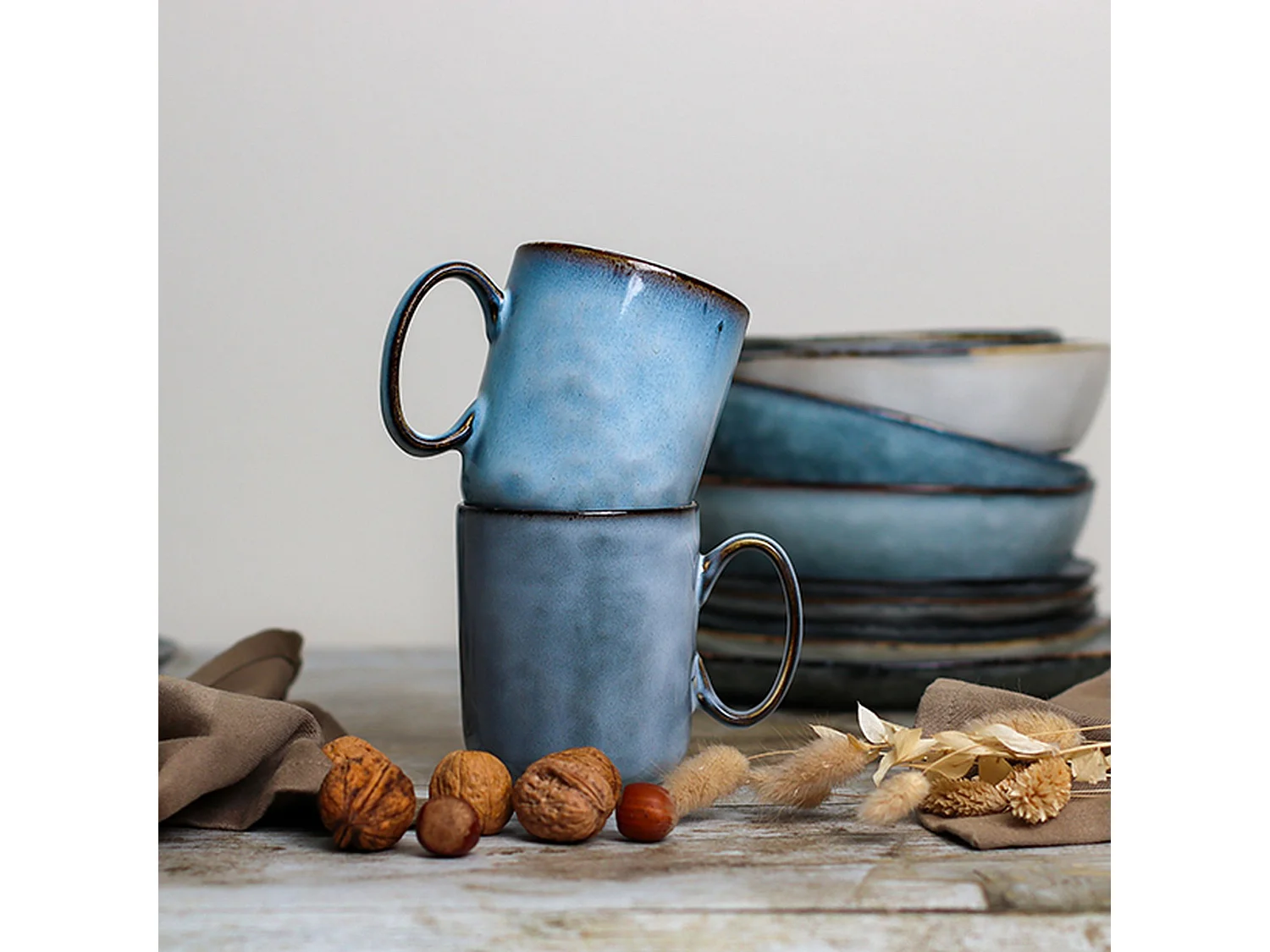 Ogo Living - Lot 6 Mugs Aronal 40cl En Gres Bleu