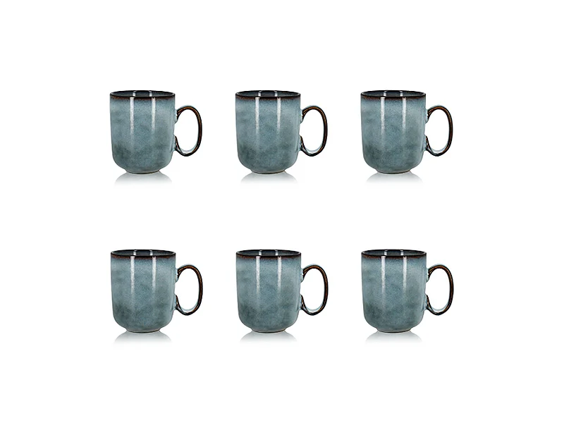 Ogo Living - Lot 6 Mugs Aronal 40cl En Gres Bleu