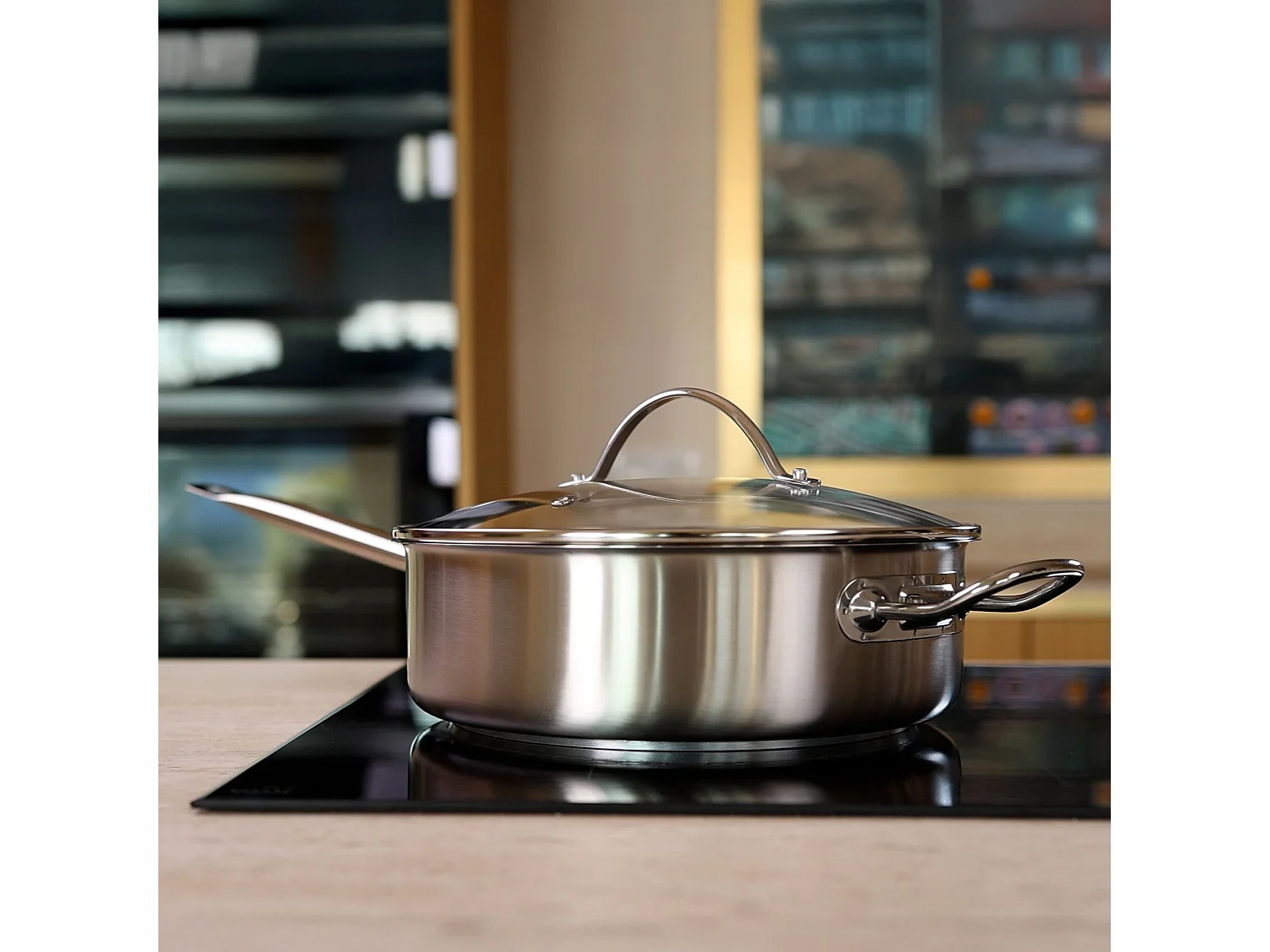 Menastyl - Sauteuse Professionnel 28cm En Acier Inoxydable Avec Couvercle En Verre