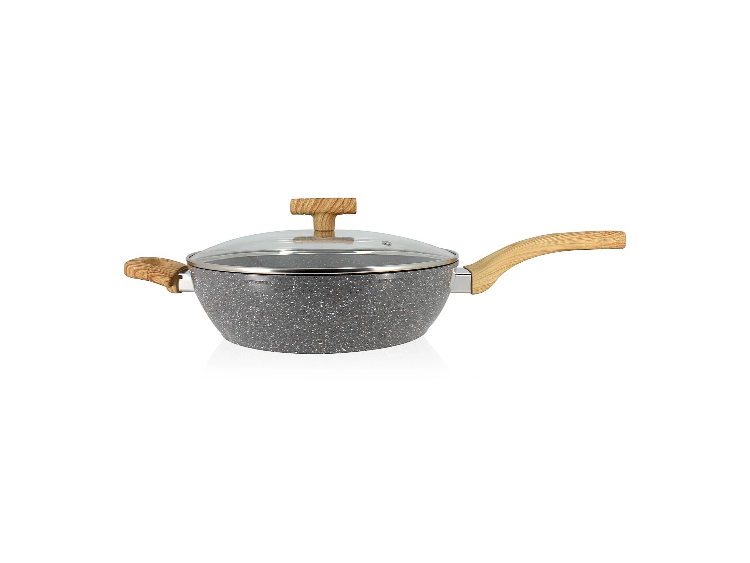 Menastyl - Sauteuse Cannelle 28cm Avec Couvercle En Verre Et Poignees Bois Clair