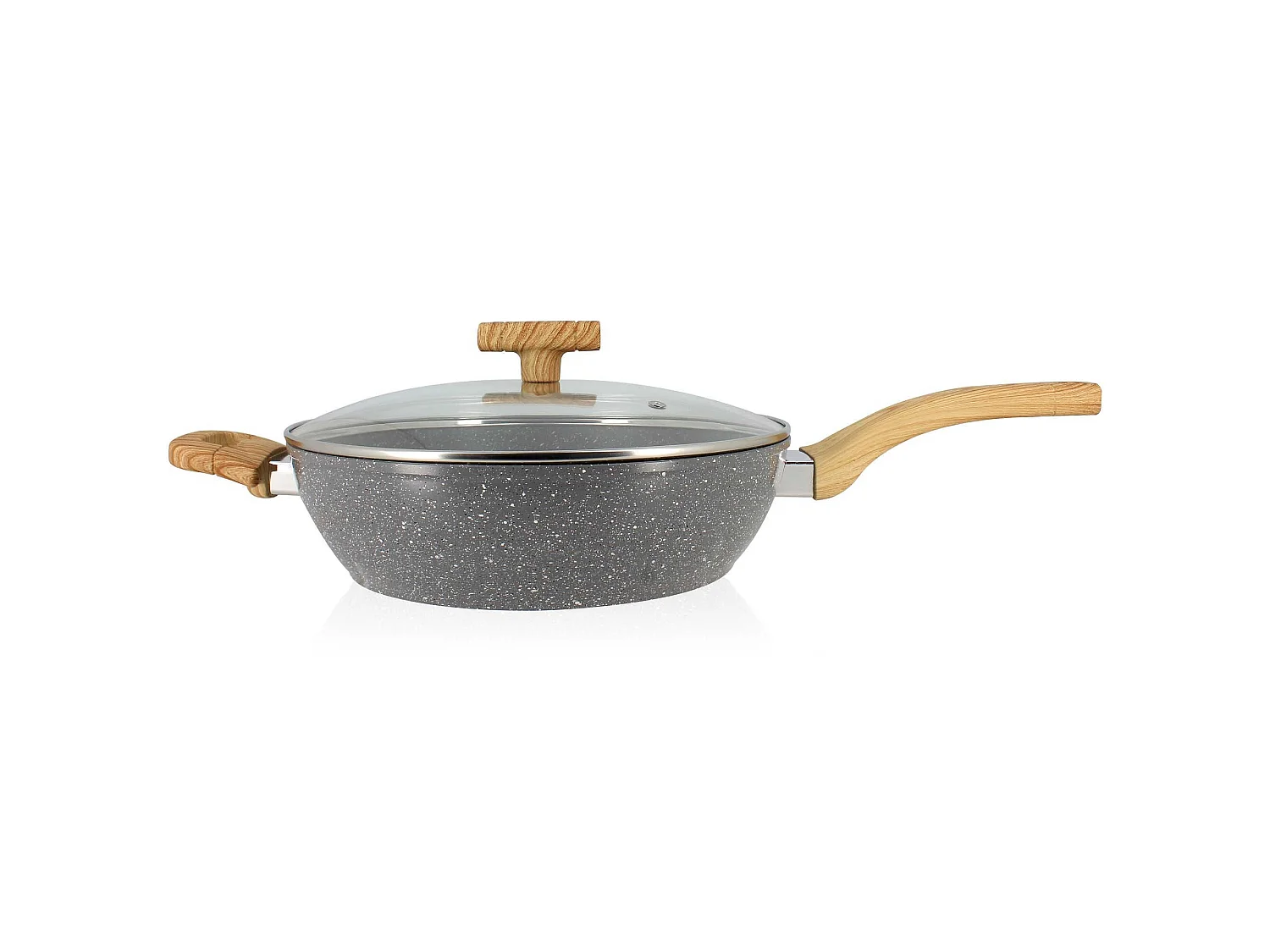 Menastyl - Sauteuse Cannelle 28cm Avec Couvercle En Verre Et Poignees Bois Clair
