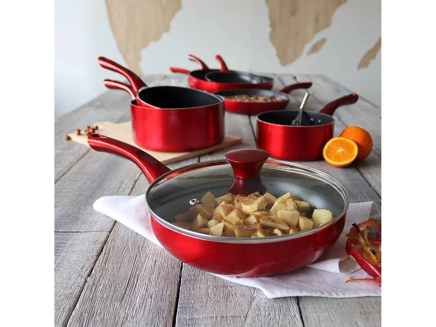 Menastyl - Sauteuse 24cm Aluminium Avec Couvercle Cerise Compatible Induction