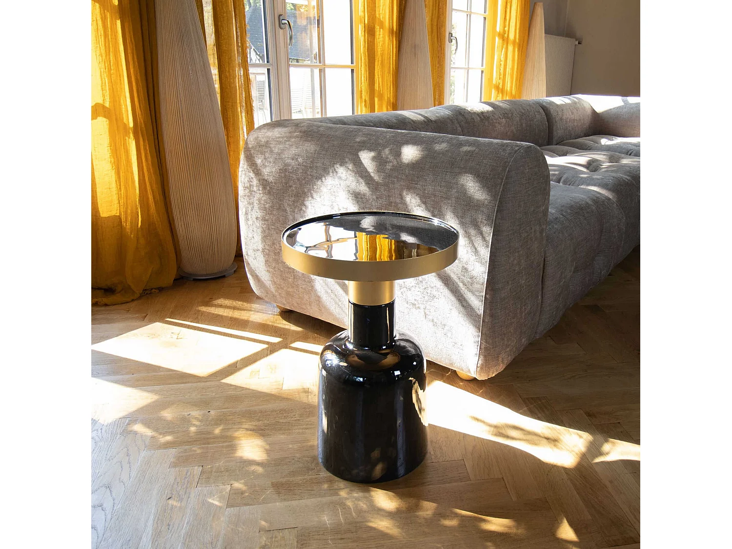 Now's Home - Meuble Appoint Ronde En Metal Emaille Noir Dore 36x36x51cm Pamona