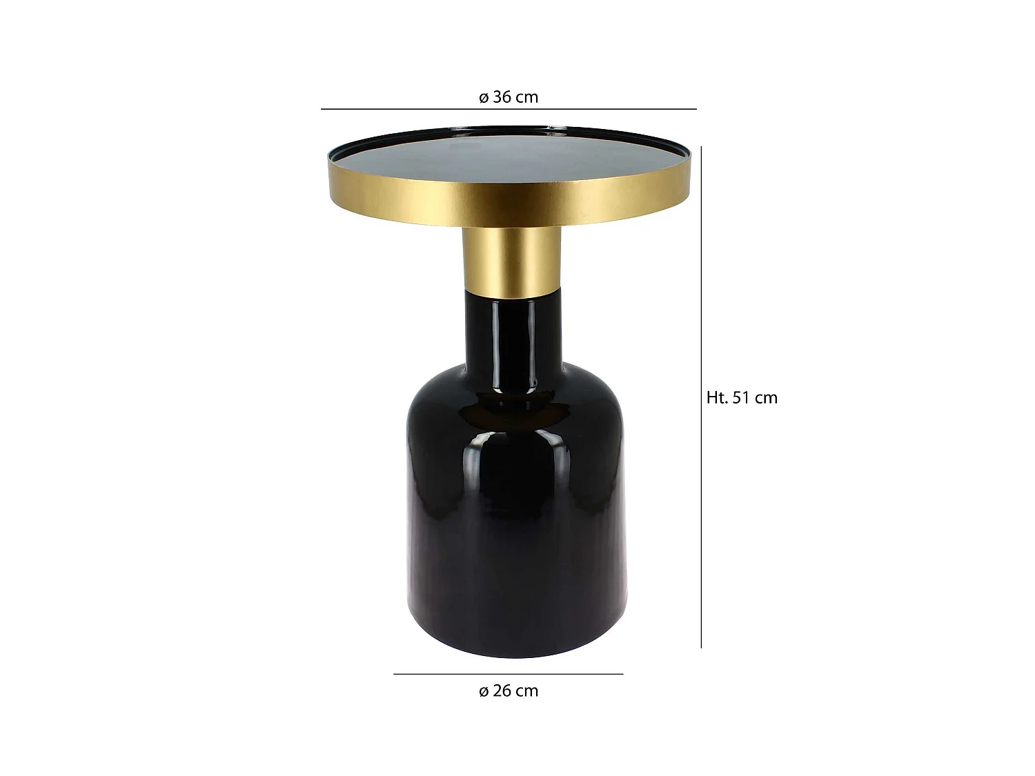 Now's Home - Meuble Appoint Ronde En Metal Emaille Noir Dore 36x36x51cm Pamona