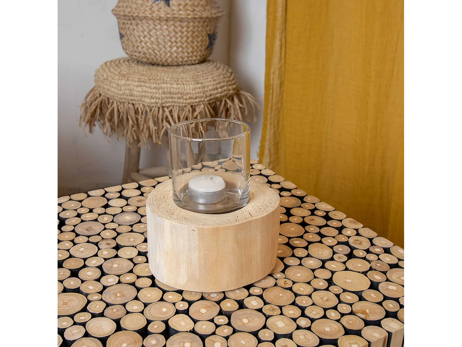 Now's Home - Photophore Avec Verre Base En Teck Dia13xh7cm Biak