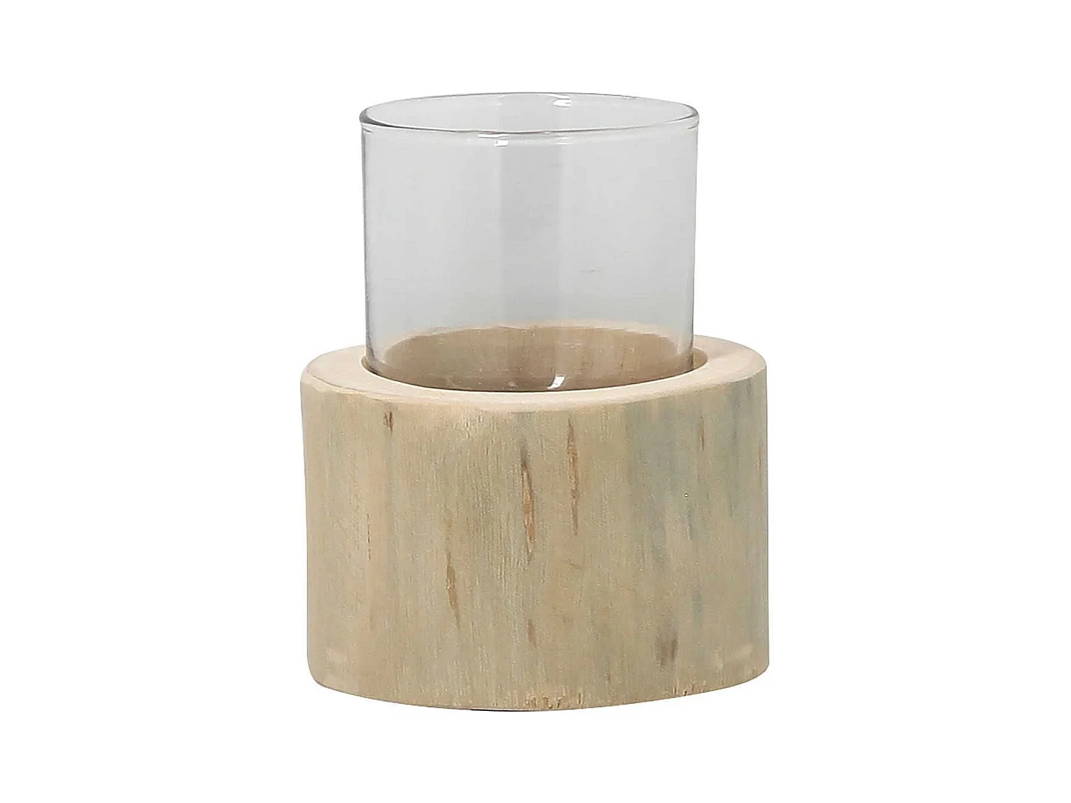 Now's Home - Photophore Avec Verre Base En Teck Dia13xh7cm Biak