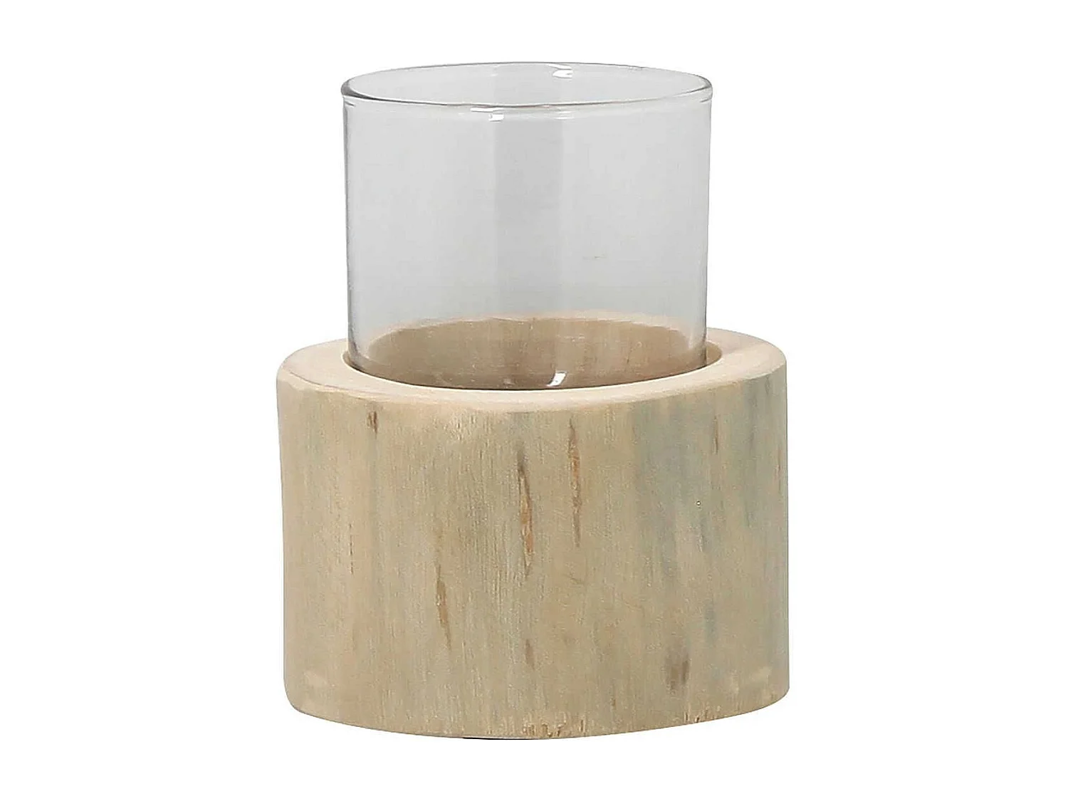 Now's Home - Photophore Avec Verre Base En Teck Dia13xh7cm Biak