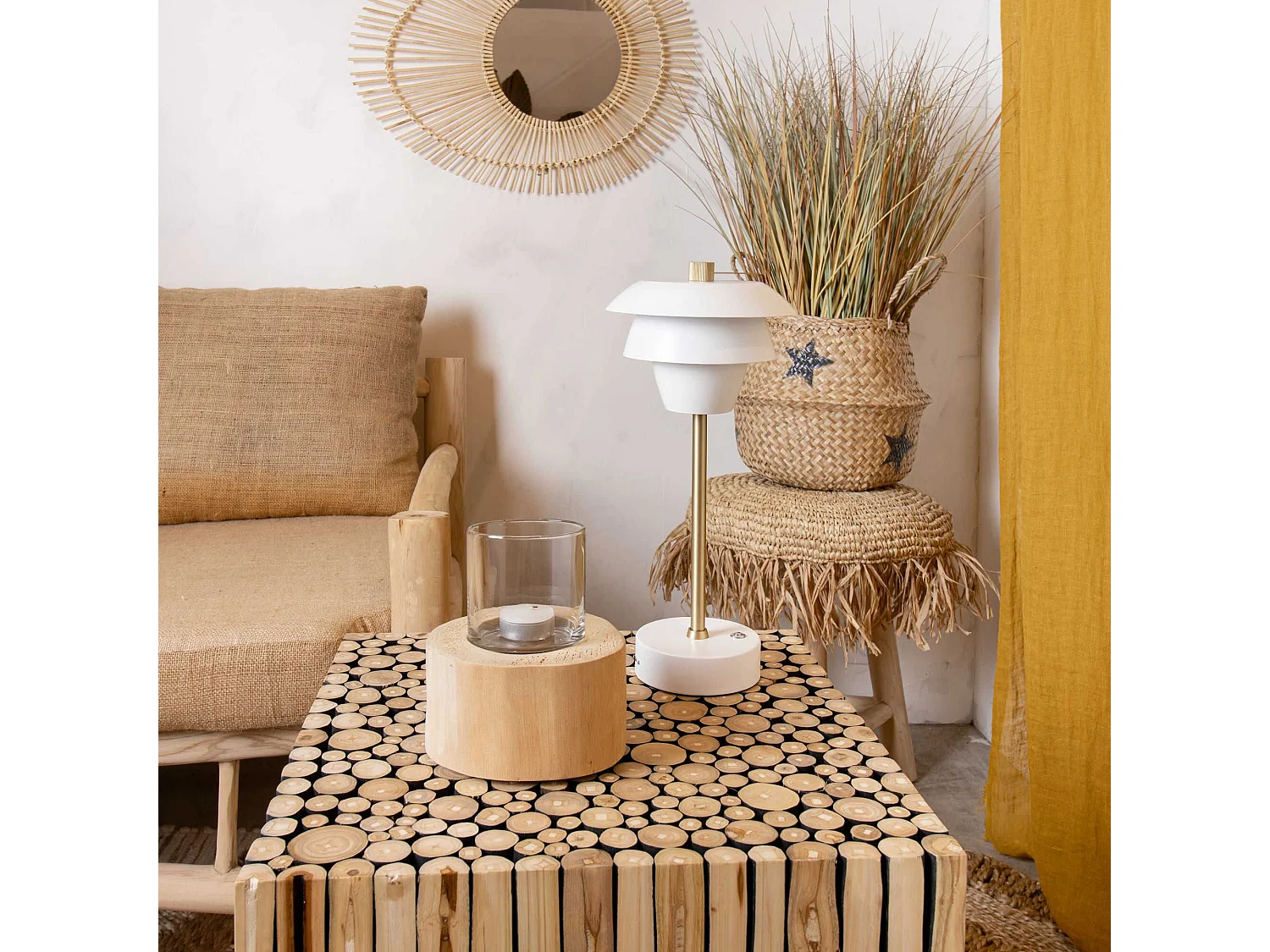 Now's Home - Photophore Avec Verre Base En Teck Dia13xh7cm Biak