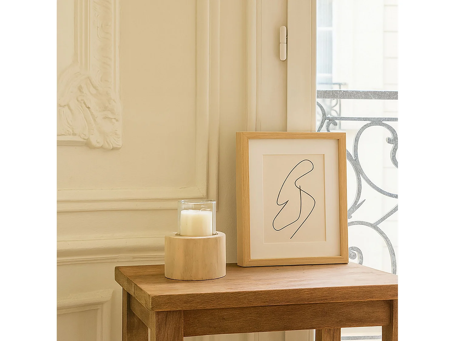 Now's Home - Photophore Avec Verre Base En Teck Dia13xh7cm Biak