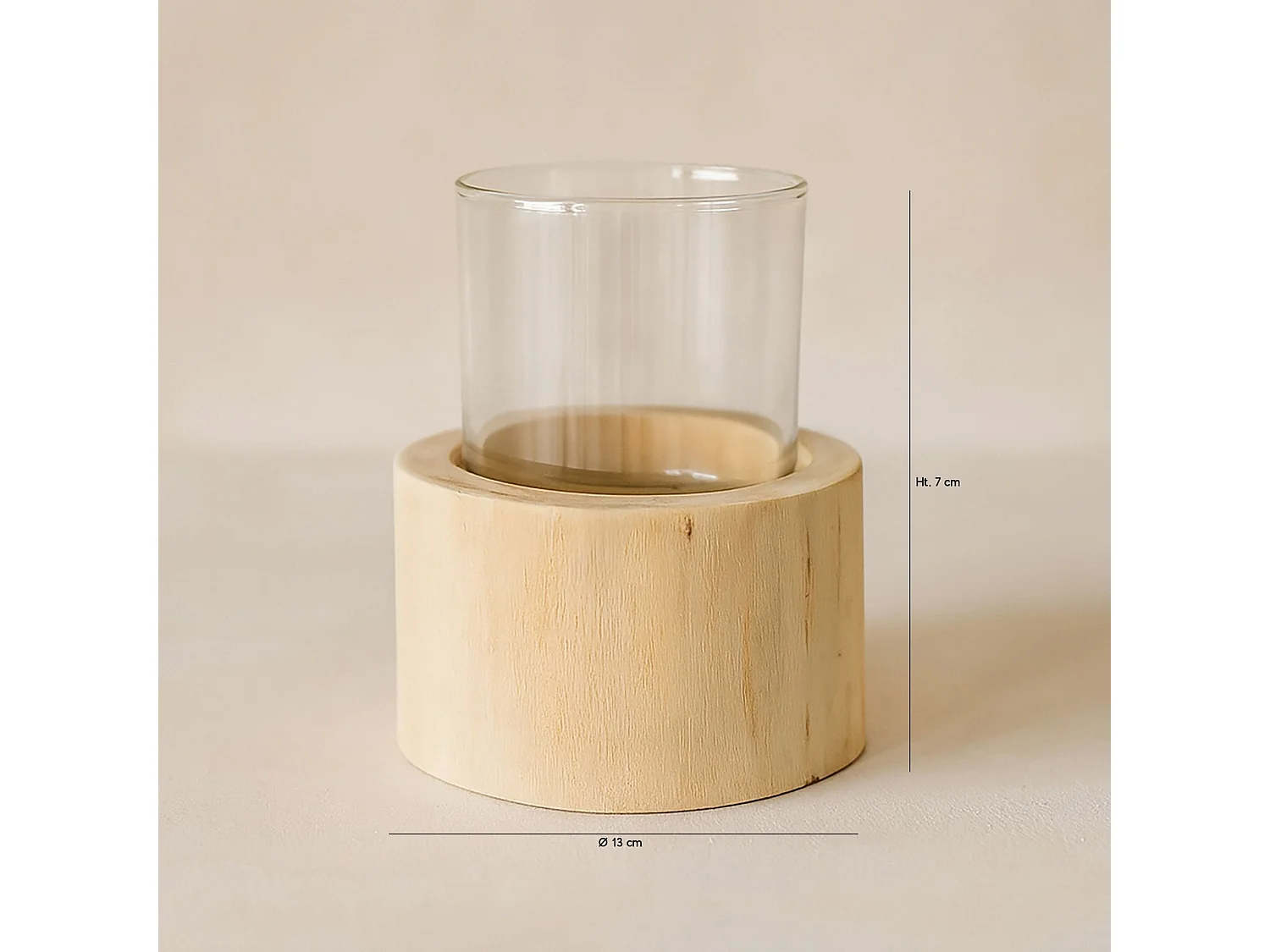 Now's Home - Photophore Avec Verre Base En Teck Dia13xh7cm Biak