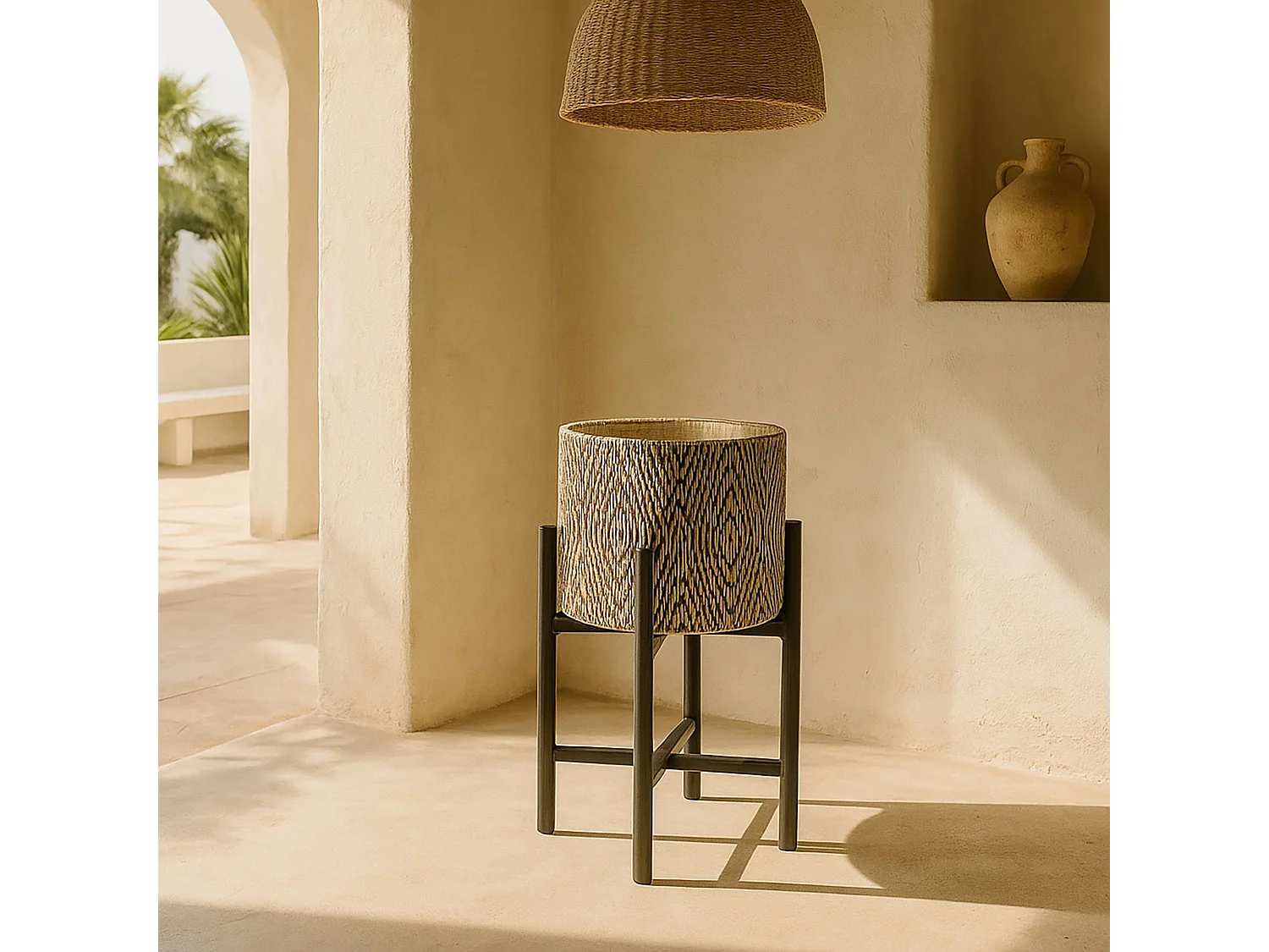 Now's Home - Petit Cache Pot Sur Pieds Noirs Petit Modele Diam 23 Ht40 Cm Yori