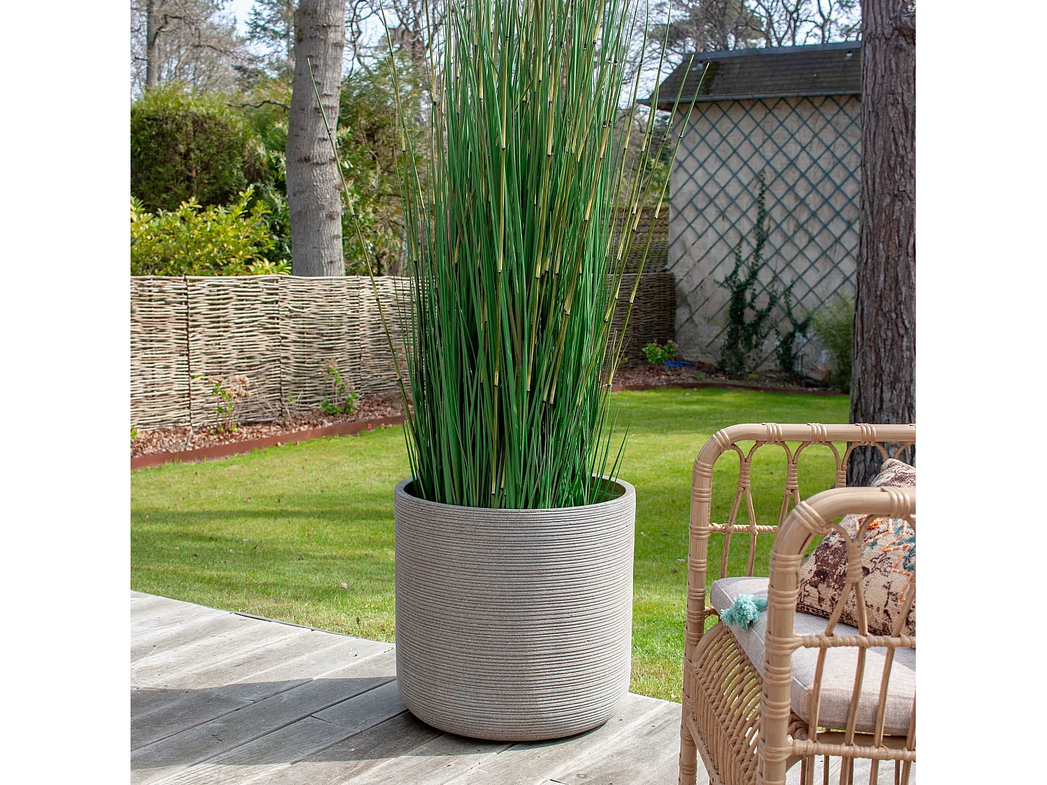 Now's Home - Set2 Pots Ronds En Fibre D'argile Taupe  D45xht45 Et D38xht40cm Porto