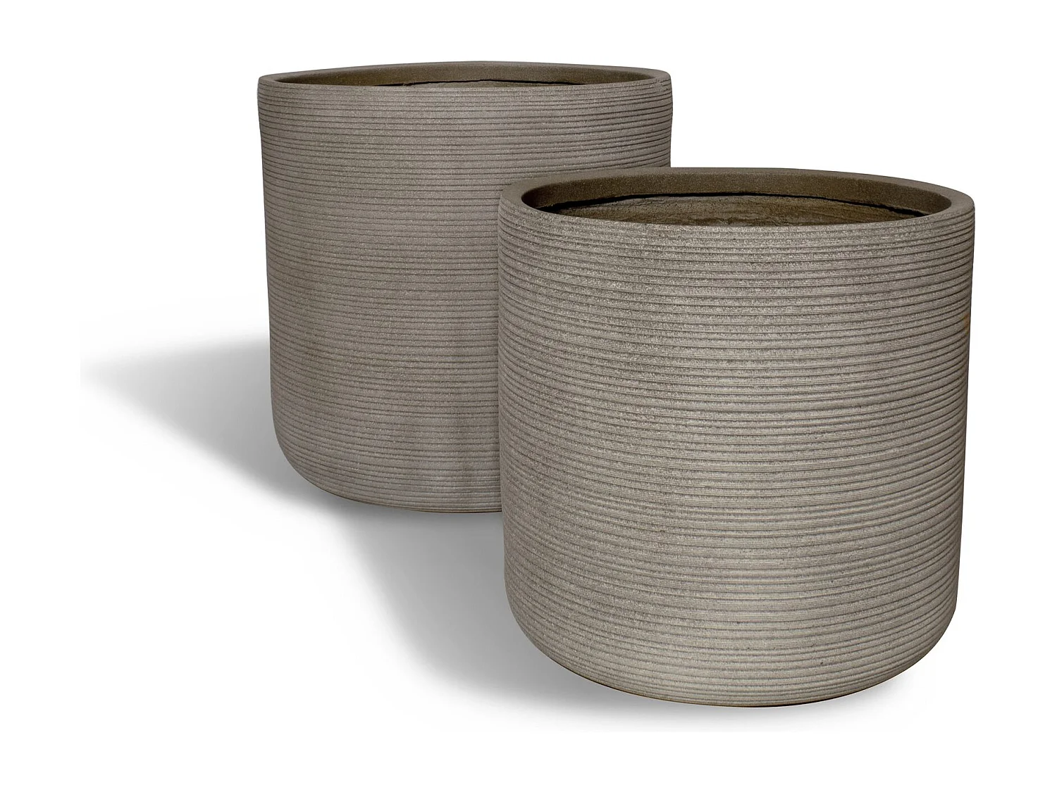 Now's Home - Set2 Pots Ronds En Fibre D'argile Taupe  D45xht45 Et D38xht40cm Porto