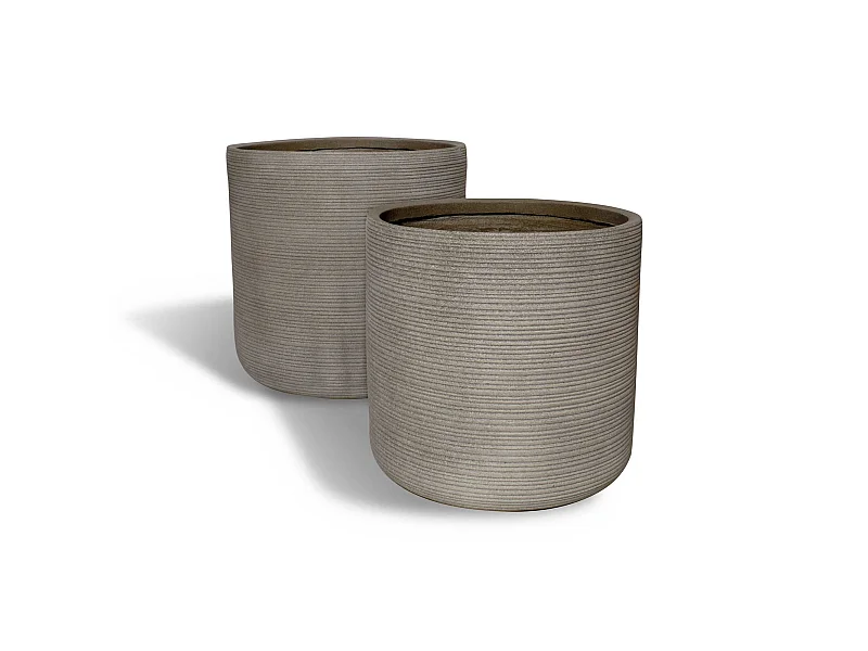 Now's Home - Set2 Pots Ronds En Fibre D'argile Taupe  D45xht45 Et D38xht40cm Porto