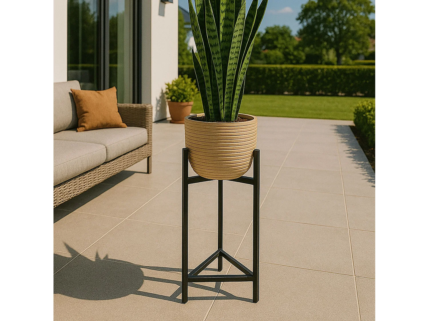 Now's Home - Cache Pot Large - Rotin- Pieds Metal Noir- 35 X 37 X 78/95 Cm Lima