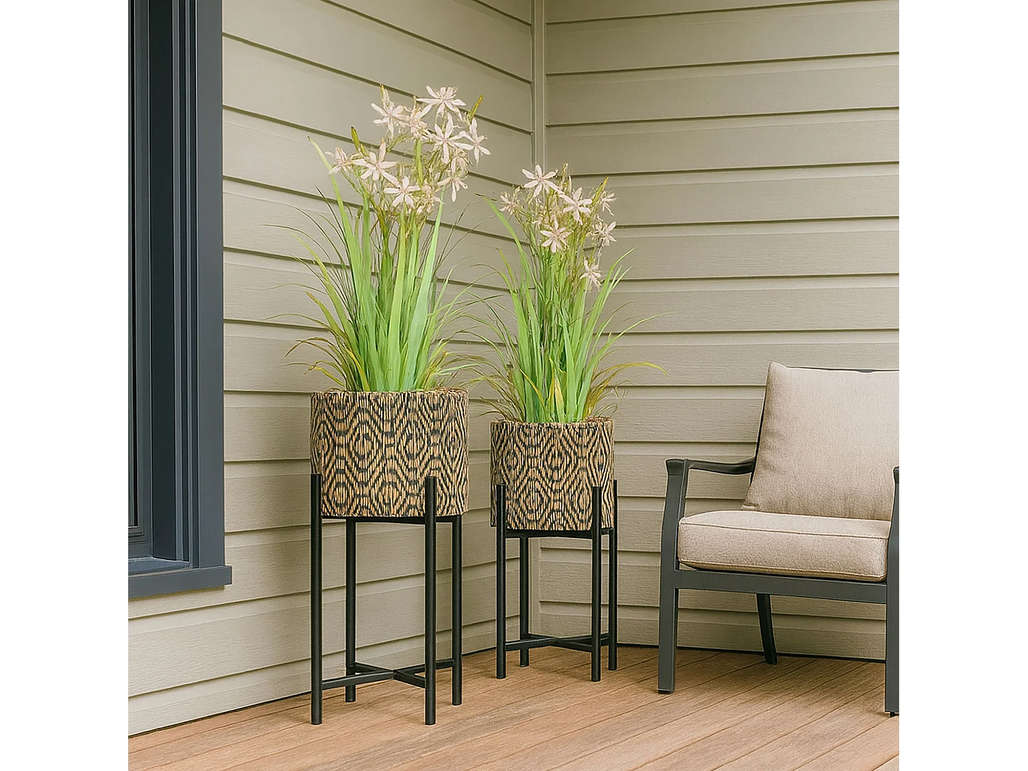 Now's Home - Cache Pot Sur Pieds Noirs Grand Modele Diam 29 Ht52 Cm Yori