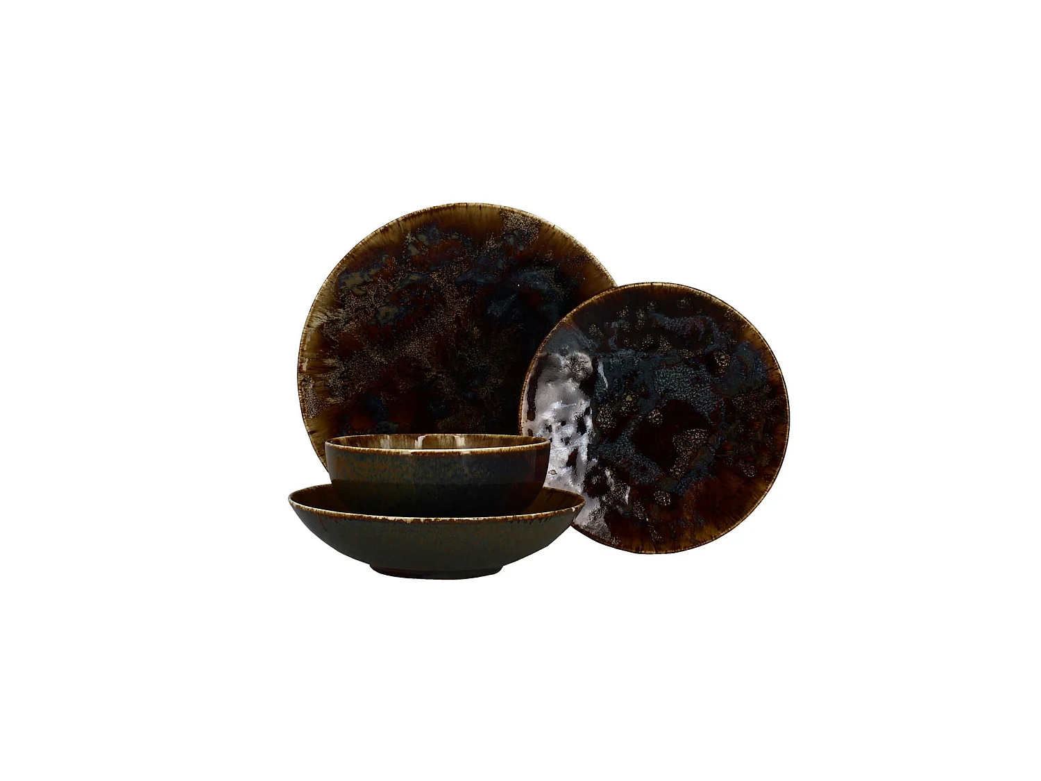 Novastyl - Lot 6 Assiettes Desserts Volcano 20cm En Porcelaine Marron