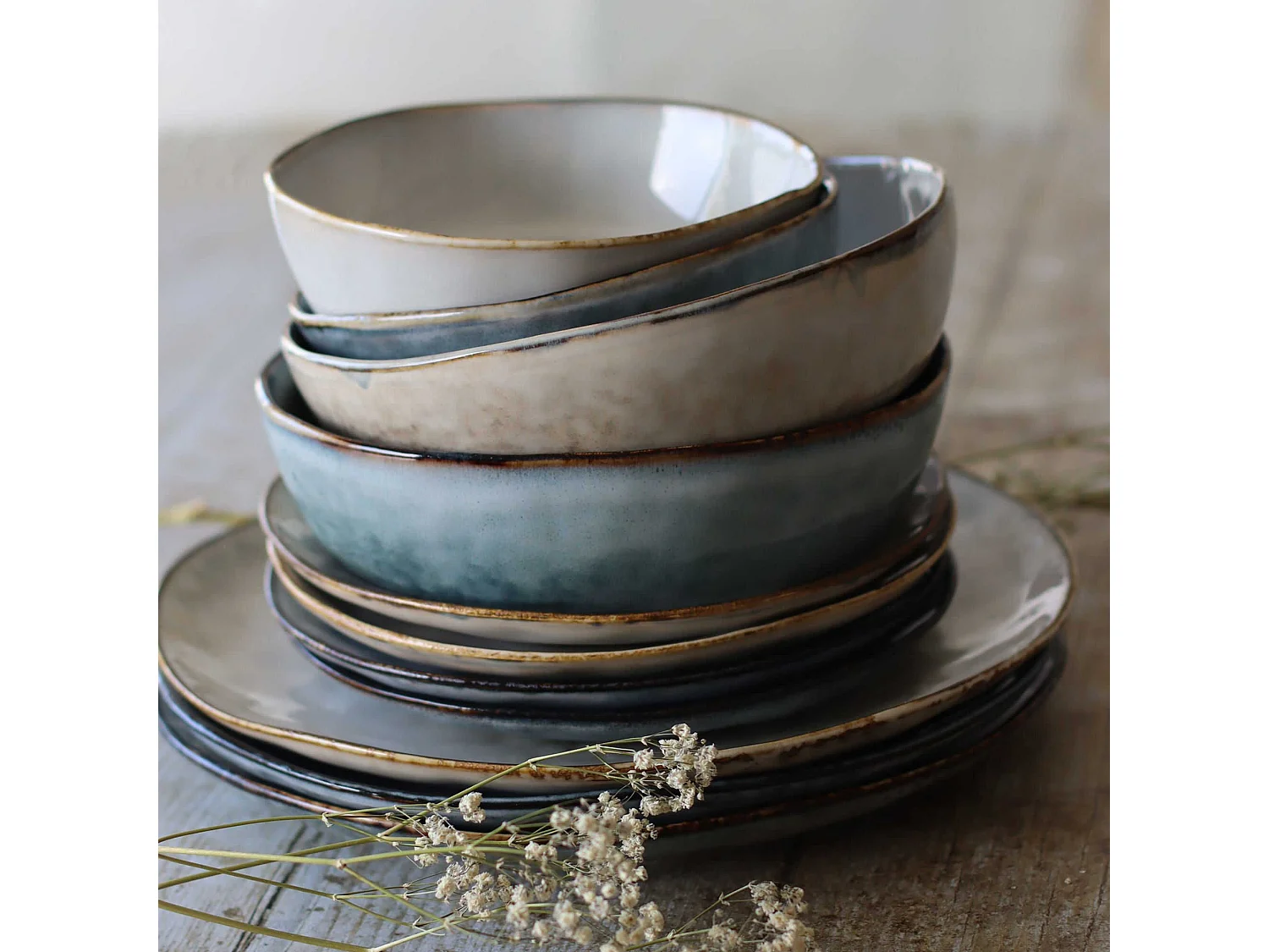 Ogo Living - Lot 6 Assiettes Plates Aronal 27.5cm En Gres Bleu