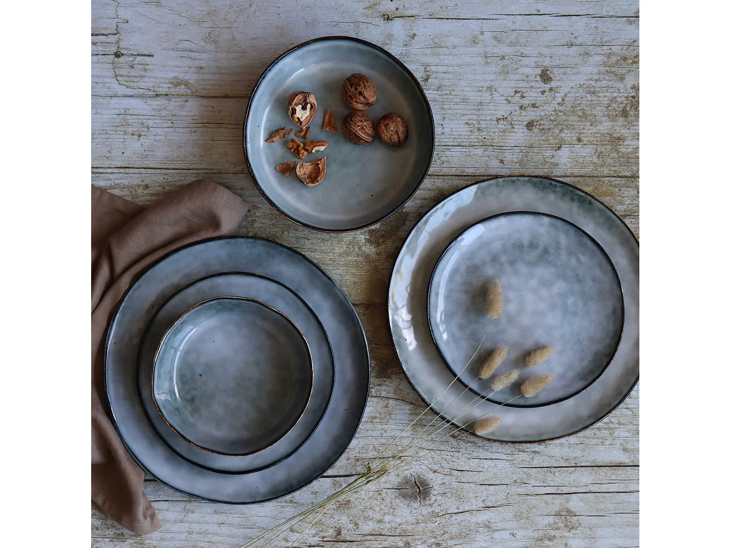 Ogo Living - Lot 6 Assiettes Plates Aronal 27.5cm En Gres Bleu