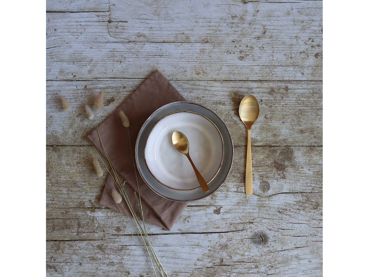 Ogo Living - Lot 6 Assiettes Coupes Boral 15.5cm En Gres Beige Clair