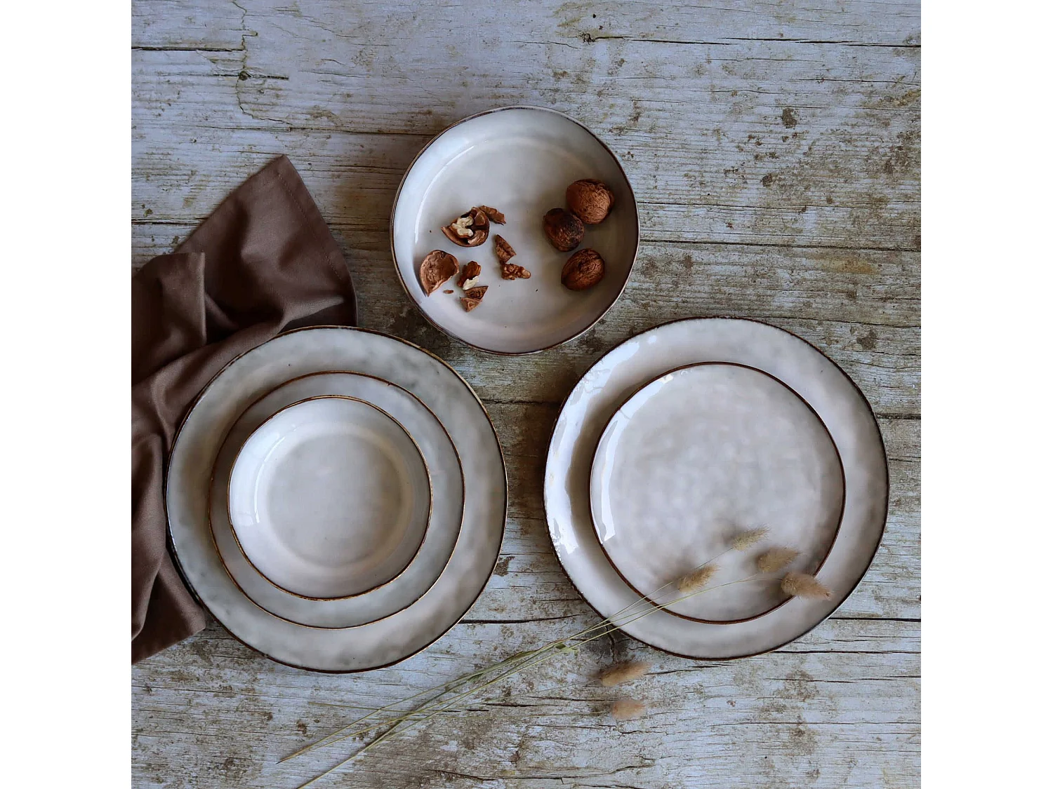 Ogo Living - Lot 6 Assiettes Coupes Boral 15.5cm En Gres Beige Clair